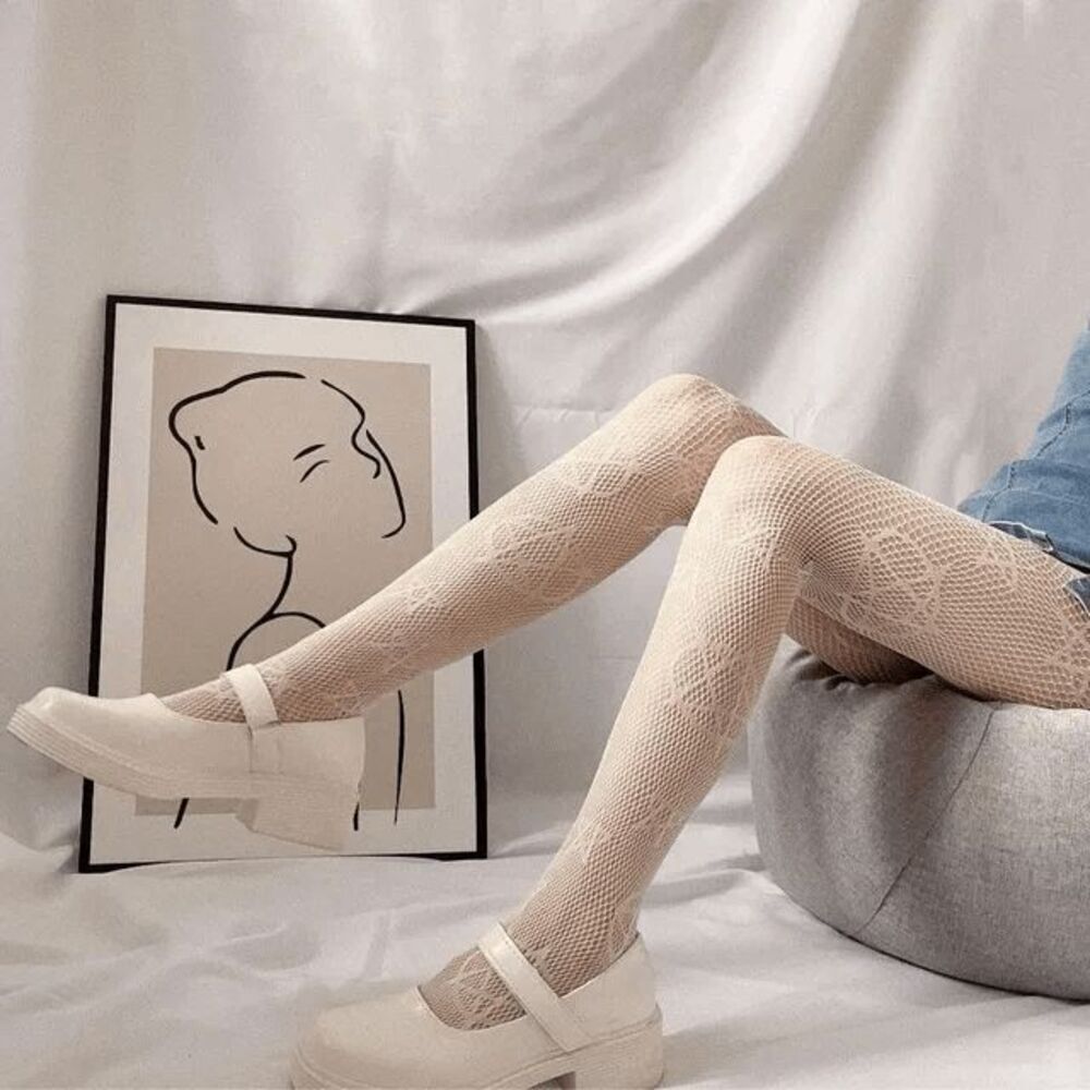 NWOT White Pentagram Print Fishnet Tights - One Size